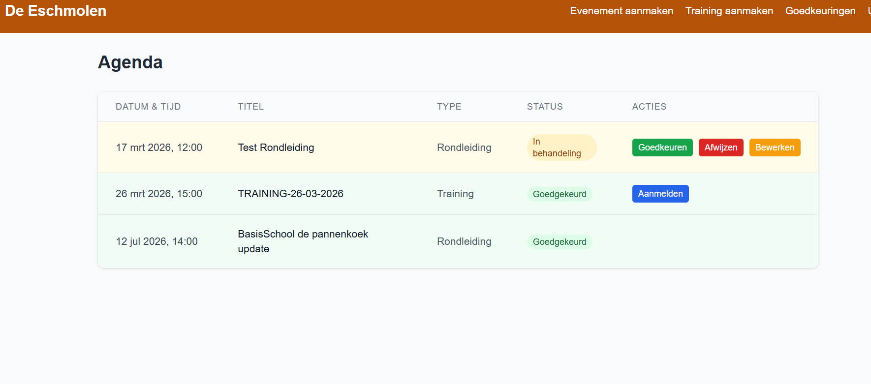 Scherm: Agenda