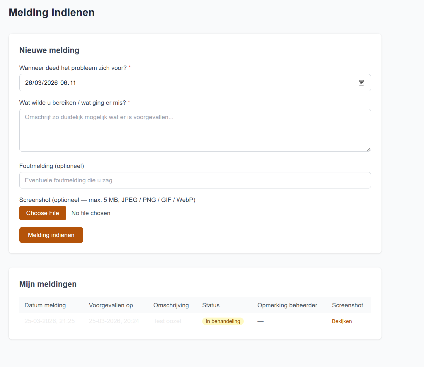 Scherm: Melding indienen